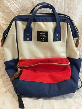 Anello Colorblock Backpack Navy Cream Red Large Doctor Bag Travel Preppy Bag